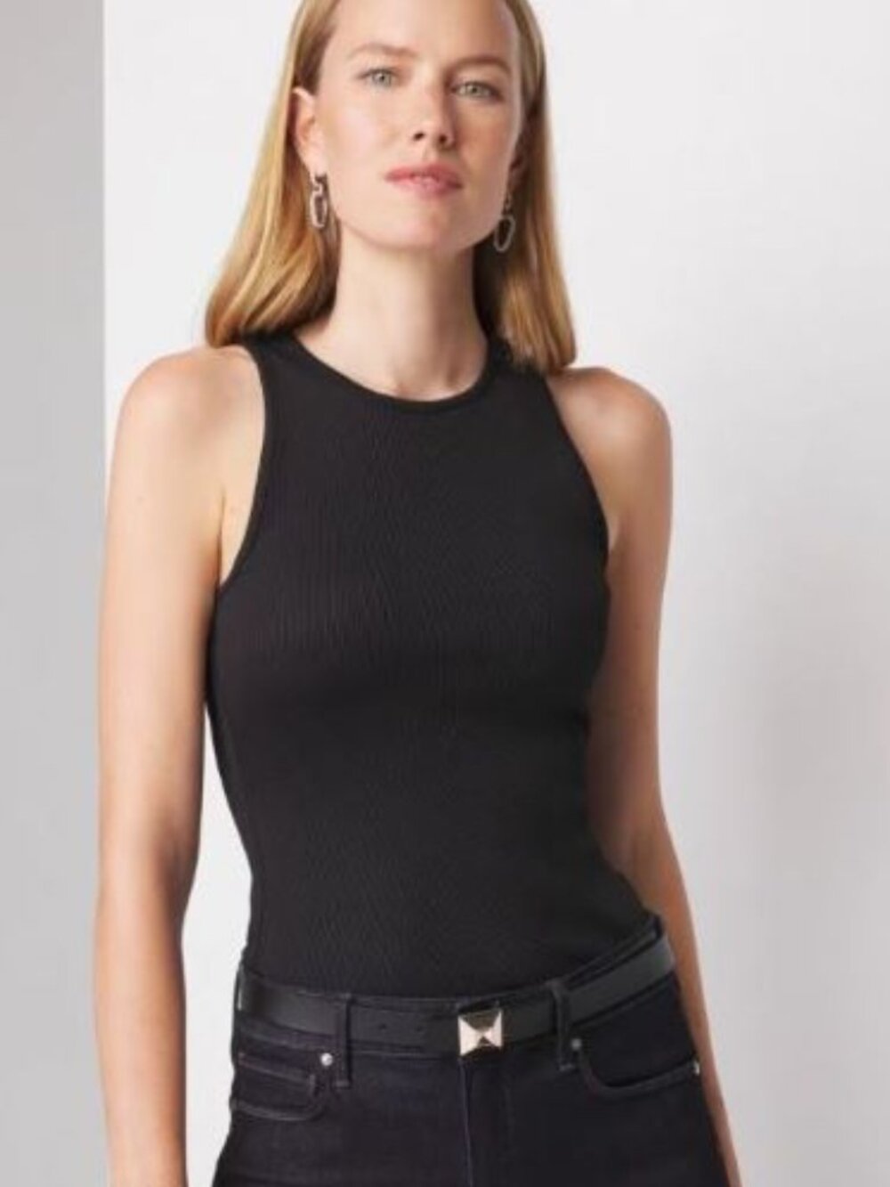 White House Black Market FORME™ Ribbed Stretch Tank Black Size Large